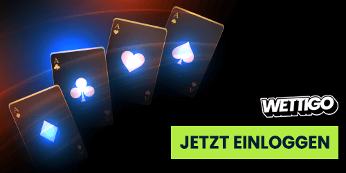 Spielkarten mit Wettigo Logo und Jetzt einloggen Button