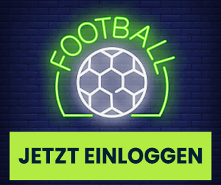 Neon Fussball Symbol mit Jetzt einloggen Button